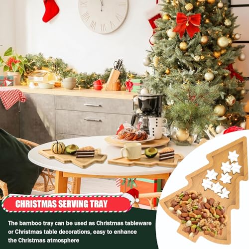 Tabla de Cortar en Forma de Árbol de Navidad para Quesos, Charcutería y Postres - Tabla de Servir de Bambú Marrón miniatura 4