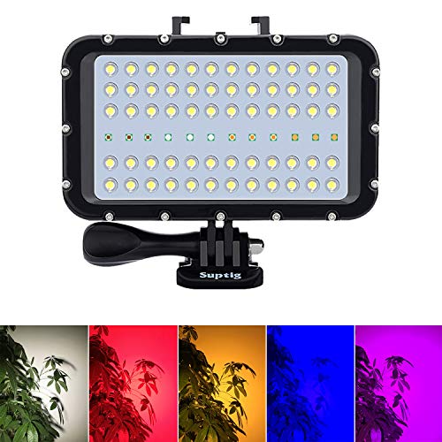 Suptig - Luz de Buceo para iluminación de vídeo, 72 Luces LED, Compatible con cámaras GoPro, Canon, Nikon, Pentax, Panasonic, Sony, Samsung, SLR, 5 Tipos de Colores iluminados, Impermeables, 45 m