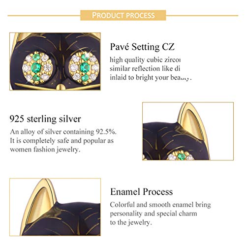 Forever Queen Black Cat Charm In 925 Sterling Silver With Black Enamel& 5A Zircon For Bracelet Necklace, Animal Head Bead Charm- Your Lucky Cat Women Men Girls Boys Gifts #TOP4