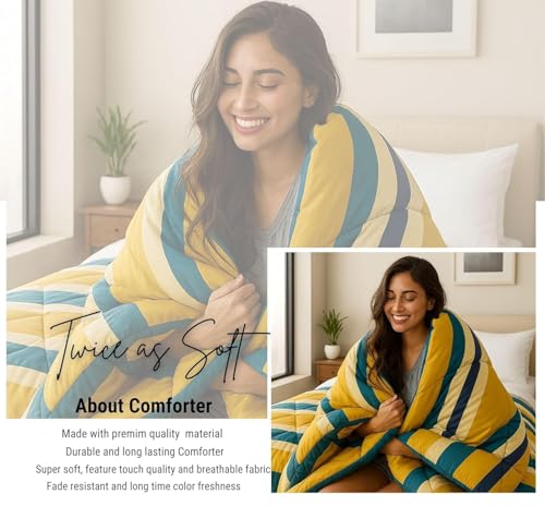 Image of VAS COLLECTIONS Cloud Cotton Reversible AC Comforter for Double Bed | Super Soft 220 GSM Quilt /Duvet /Dohar | Lightweight All-Season Comforter | 88 x 90 Inches (Blue, Yellow)