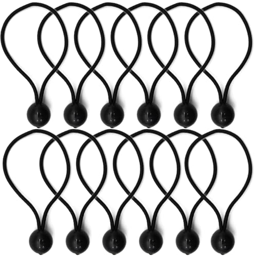 SOL 12pk Bungee Cords with Balls Elastic Tarpaulin Ties for Tent Canopy Flags Banners Heavy Duty Toggles for Marquee Tarps Tie Downs Outdoor Camping and Securing Loads