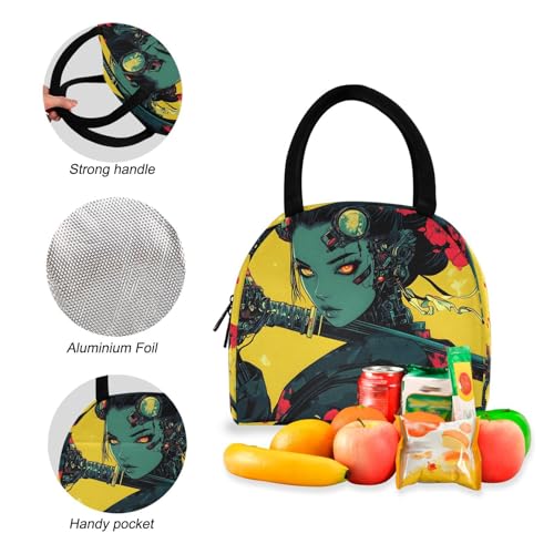 Backpack Lunch Box Set Large Capacity Travel Backpacks and Insulated Lunch Bag for Commute Hiking Picnic Machine Samurai Print4