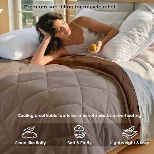 Image of AYKA Reversible AC Comforter 150 GSM Lightweight Microfiber Summer Blanket for Single Bed (60x90 Inches) | Soft Cooling Quilt, Breathable All Season Duvet for AC Room | Taupe & Brown