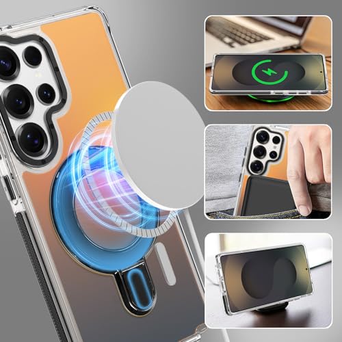 Image of Magnetic for Samsung Galaxy S25 Ultra Case with Stand [Compatible with Magsafe] [Cute Fluorescent Design] [1 Screen Protector] Slim Translucent Matte Case for Galaxy S25 Ultra 6.9 inch, Black