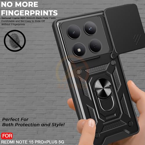 Image of Armor Bumper Back Cover Case for Redmi Note 15 Pro Plus 5G Rotating Camera Cover, Ring Holder & Kickstand | Heavy Duty & 360 Degree Protection Redmi Note 15 Pro Plus 5G Back Cover (Black)