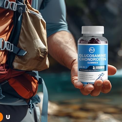 M inch Glucosamine Chondroitin Gummies, 1500mg Glucosamine & 1000mg MSM per Serving, Joint Support Supplement for Adults, Elderberry Flavor, 45 Servings(Pack of 2)