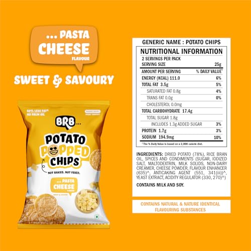 Image of BRB Popped Potato Chips | Pasta Cheese Flavour | Not Fried, Not Baked | 60% Less Oil, Lower Calorie, Healthy Snack | 5 x (48g /51g) Combo Pack (weight may vary) (Pack of 2)