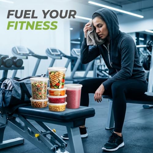 Image of JoyServe Deli Food Containers with Lids - (24 Pack) 8 Sets of Each Size - 8 Oz - Cup / 16 Oz - Pint / 32 Oz - Quart Sizes Food Storage Takeout Meal Prep Storage, BPA-Free, Dishwasher, Microwave Safe