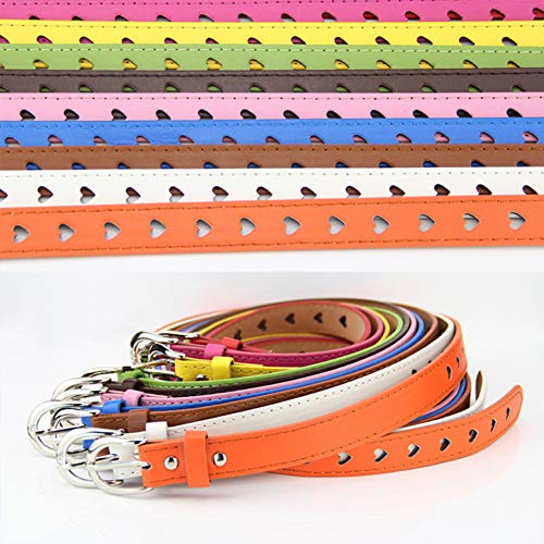 Women Belt Heart Hollow Belt Faux Leather Belt Candy Colors Waist Belt Metal Buckle Straps Waistband Decor(Green)3