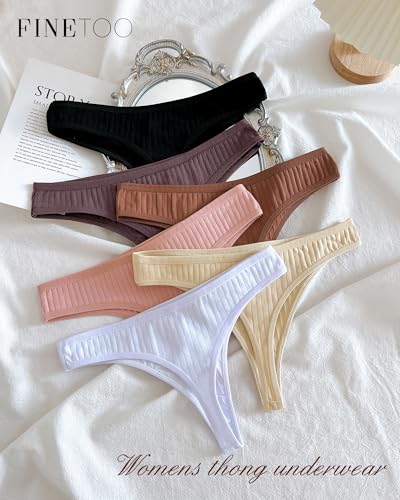 Image of FINETOO Cotton Thongs for Women Soft Low Rise Sexy Thong Ladies Panties Womens Underwear 6 Pack XS-XXXL