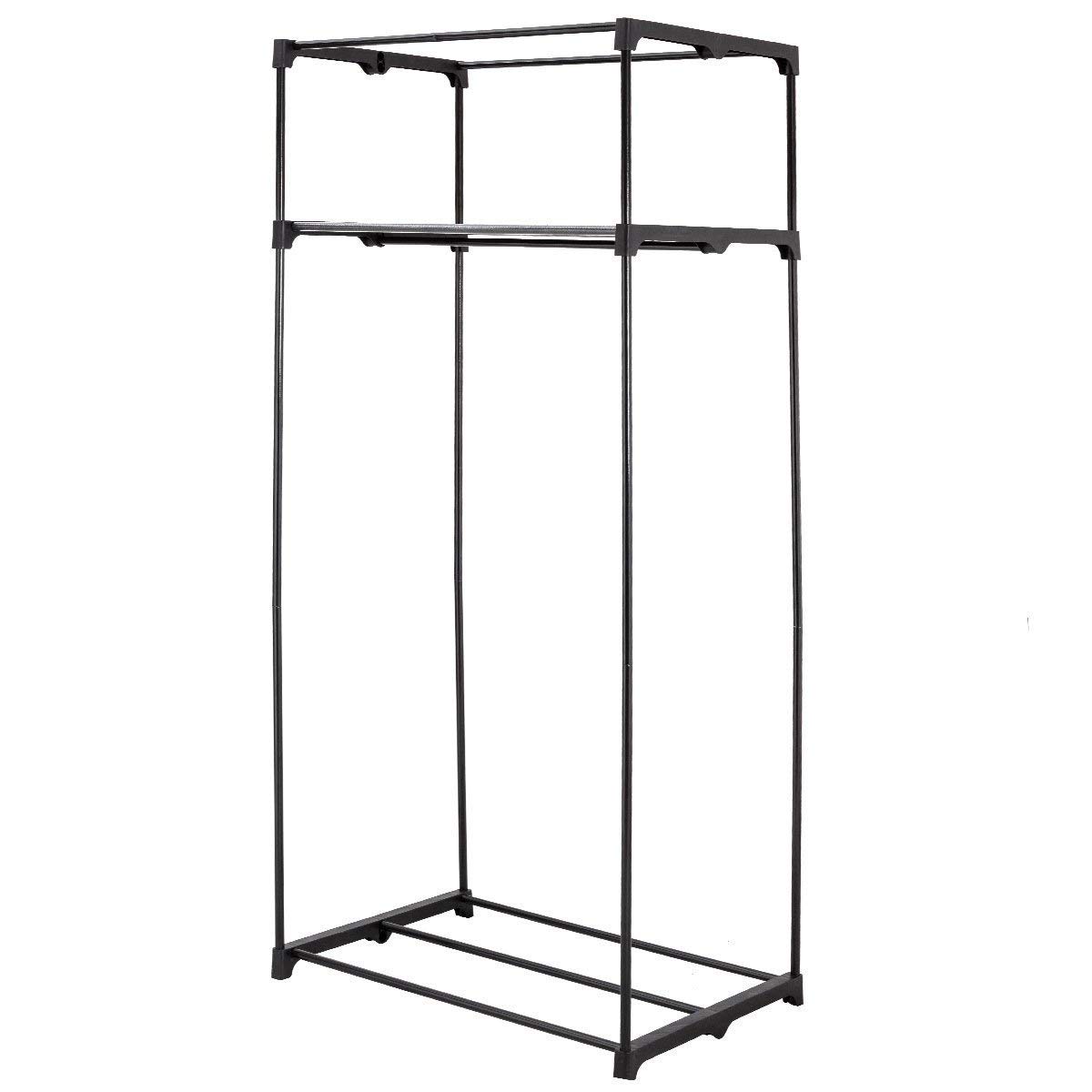 COSTWAY Penderie Tissu Garde Robe Zippée avec Étagères 74x50x172cm,Penderie Fermée Armoire de Rangement avec Cadre en Métal(Gris)