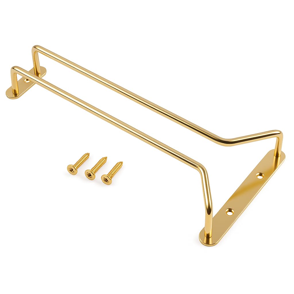Barbits Brass Plated Wine Glass Rack - 10", 16", 24" Glassware Hangers, Champagne Glass Holders, Stemware Holder Rack (10")