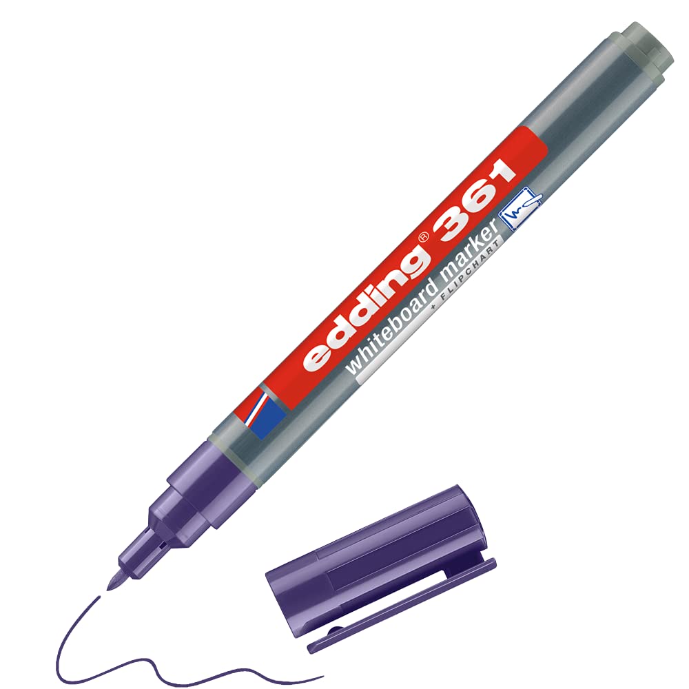 edding 361 whiteboard marker - violet - 1 whiteboard pen - round tip 1 mm - whiteboard pen dry wipe - for whiteboards, flipcharts, pinboards, magnetic and memo boards - sketchnotes