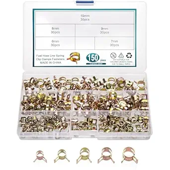 150 Pcs Fuel Line Spring Hose Clamps, Spring Band Type Spring Clips Clamps Kit, Silicone Vacuum Hose Water Pipe Air Tube Low Pressure Clamps Fastener Assortment Kit - 6mm/7mm/8mm/9mm/19mm