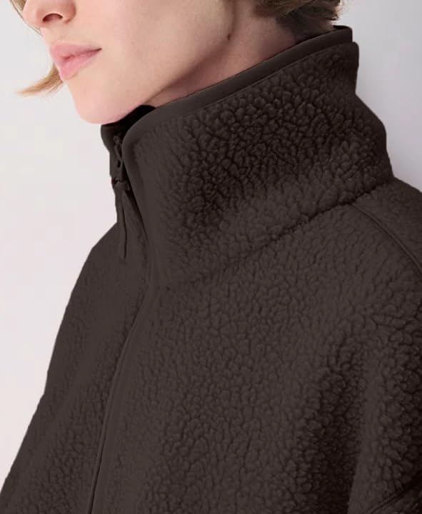 OPCAKM Women's Sherpa Fleece Jacket Quarter Zip Pullover Warm Oversized Sweatshirt Long Sleeve Teddy Coat with Pockets - Image 5