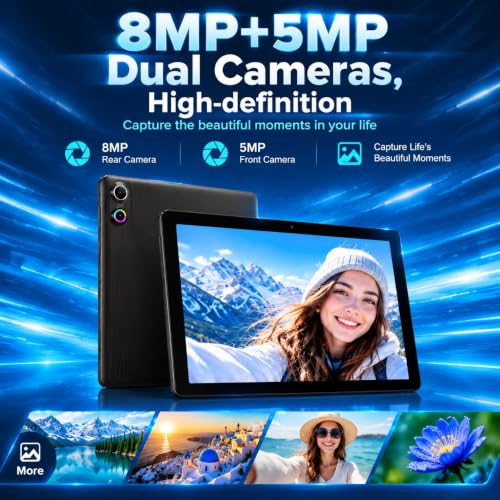 Image of Android 16 Tablet 10 Inch, 24GB RAM 64GB ROM 1TB, Octa-Core 1280x800HD IPS, Fast WiFi 6, BT 5.4, 6000mAh Battery, Dual Cameras, GMS, Electronics Tablets with Keyboard for Kids & Adults, Black