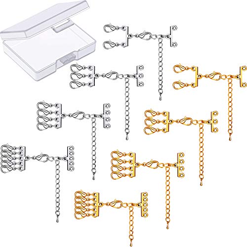8 Pieces Jewelry Extender for Necklaces Gold Silver Slide Clasp Lock for Multilayered Jewelry Extenders with Storage Box