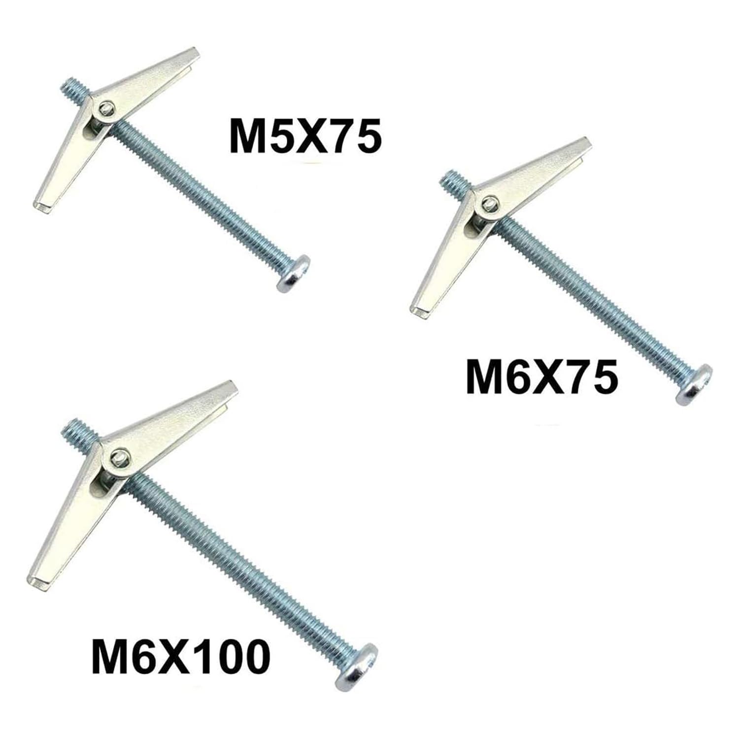 Mnixy Ancrage à Bascule en Acier, M5 x 75mm, M6 x 75mm, M6 x 100mm, Lot de 12