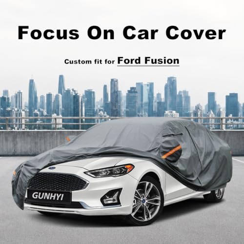 Image of GUNHYI Premium Car Cover Custom Fit Ford Fusion, 16 Layers Heavy Duty Car Cover Waterproof All Weather with Zipper Door for Sun Rain Snow Dust Uv Protection