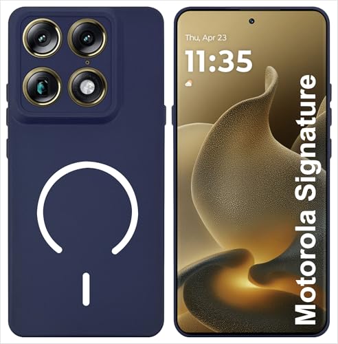 Image of SBMS Silicone Back Cover Case for Motorola Signature | Soft Micro-Fibre Lining Inside | Magsafe Print On Back Side Camera Protection Bump | Shockproof Case Moto Signature (Magsafe Print Small Blue)