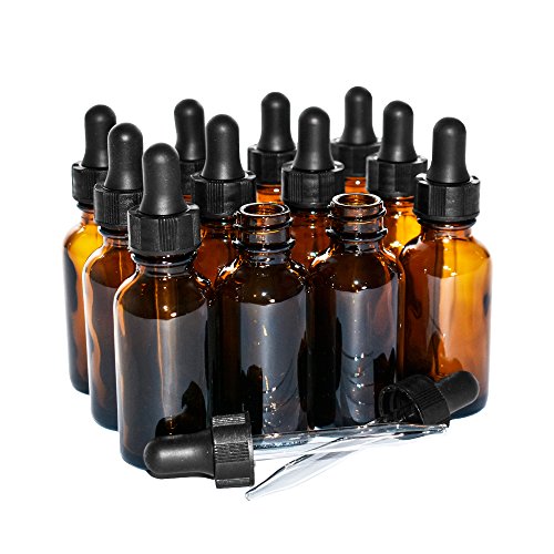 (12 Pack) 1 oz. Amber Boston Round with Black Glass Dropper
