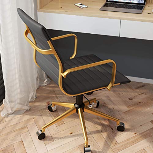 Black And Gold Office Chair Gold Home Office Chair Functional Ergonomic Leather Office Chair Comfortable Office Big Chair Swivel Rolling Computer Desk Chair With Lumbar Support 320+Lb Gold Black #TOP2