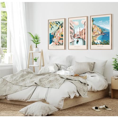 Tanmart ITALY TRAVEL PRINTS - B Italy Amalfi Coast Wall Art Italian City Canvas Wall Decor Italy Travel Landscape Wall Art Posters Blue Venice Beach Painting Pictures Italian Modern Artwork thumb #4