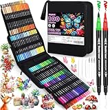 Purpledi Brush Pen Lettering, 100 Colori Pennarelli Doppia Punta Fine e Grossa Pennello, P...