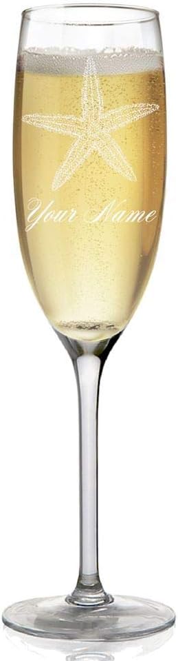 Champagne Glass, Starfish, Personalized Engraving Included