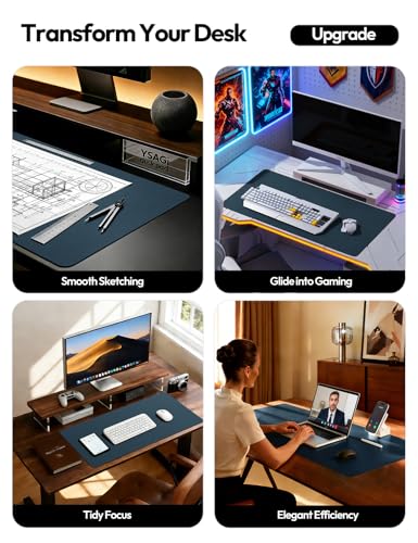 Image of YSAGi Leather Desk Protector, Office Mat, Large Mouse Mat, Non-Slip PU Leather Blotter, Laptop Pad, Waterproof Writing Pad for Office and Home (Dark Blue, 31.5 inch x 15.8 inch)