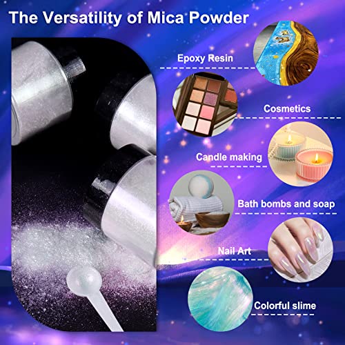 Viza Cosmetic Grade Mica Powder, 30G/1.06Oz Moonlight Interference Pigment Powder Chrome Nail Glitter For Nail Polish, Lip Gloss, Body Butter, Soap Making, Candle Dye, Bath Bombs - Silver White #TOP3