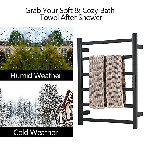 Toallero eléctrico de baño, Calentador de Toallas de Pared de 6 Barras con Temporizador y Control de Temperatura, radiador de Acero Inoxidable 304, 60 x 45 x 12 cm, Negro, con(Black-Plug In)