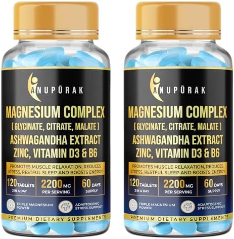 Triple Magnesium Complex Tablets | Glycinate, Malate & Citrate | 296mg Elemental Magnesium | Ashwagandha, L-Theanine, Zinc & D3 | Stress Support, Calm Focus & Muscle Function | 240 Tablets (120 Days)