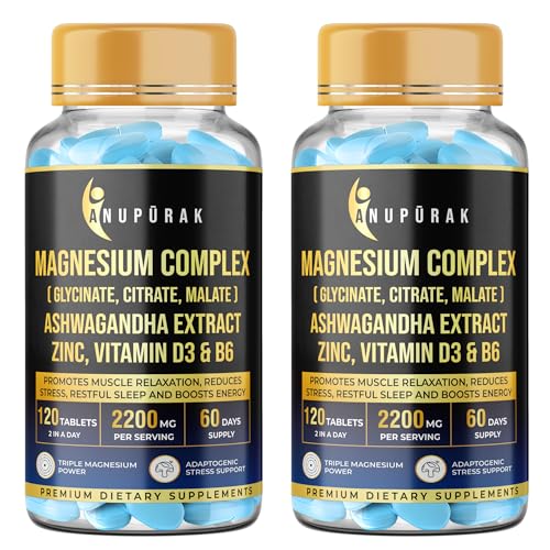 Image of Triple Magnesium Complex Tablets | Glycinate, Malate & Citrate | 296mg Elemental Magnesium | Ashwagandha, L-Theanine, Zinc & D3 | Stress Support, Calm Focus & Muscle Function | 240 Tablets (120 Days)