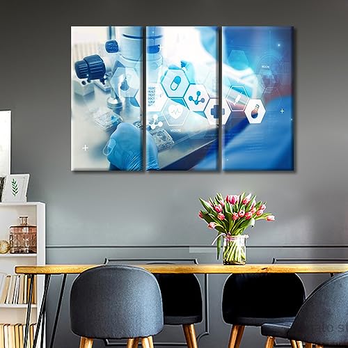 Image of Chemical Equations Laboratory Research Concept Posters Wall Pictures 3 Panels Modern Medical Technologies Concept Framed Wall Art Giclee Wooden Framed Gallery-Wrapped Ready to Hang (42 inch Wx28 H)