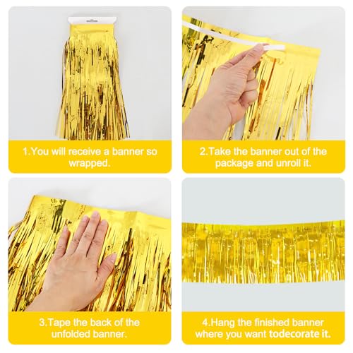 Image of BEISHIDA 3 Packs 30 Feet Metallic Foil Fringe Garland Tinsel Streamers，Shiny Gold Wall Hanging Tinsel Fringe Banners for Wedding Birthday Party Decoration Halloween Christmas New Year