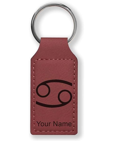 LaserGram Rectangle Keychain, Zodiac Sign Cancer, Personalized Engraving Included (Burgundy)