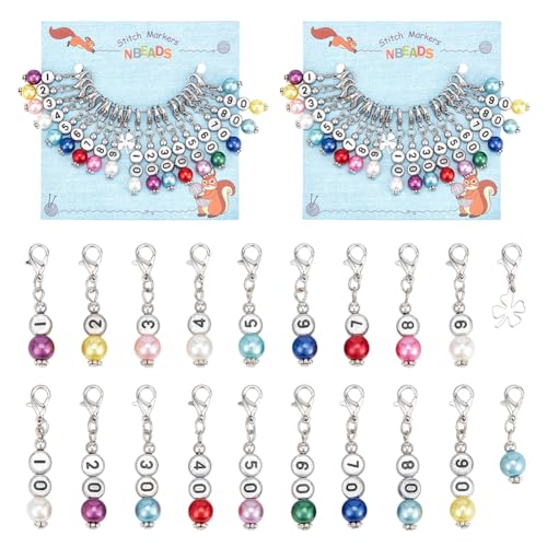 , Acrylic Pearls Crochet Marker Removable Lobster Clasp Locking Knitting Markers For Knitting Weaving Sewing Jewelry Making