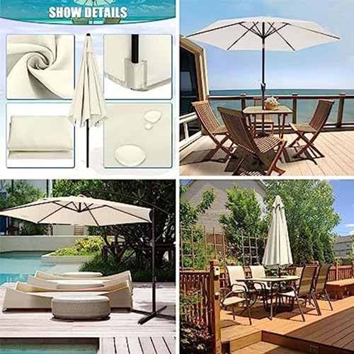 WInara 9FT 8 Ribs Umbrella Cover Canopy Replacement Top Patio Market Outdoor UV Protection Polyester Cloth Replacement Parasol Cover Water Resistant (Color : Beige, Size : 2M/6.5FT/6-Ribs)