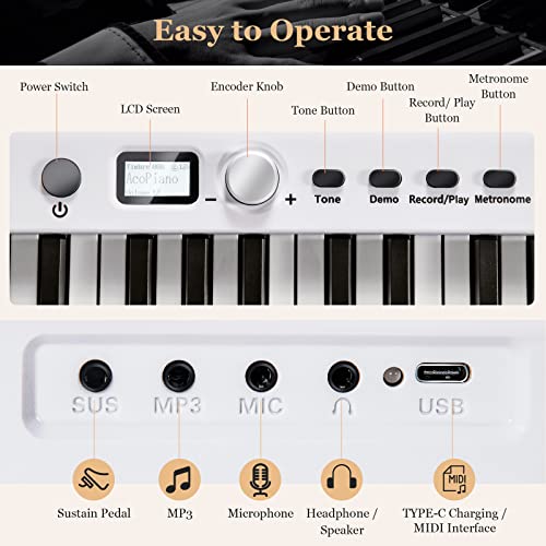 DREAMADE Clavier Électronique Pliable avec 88 Touches, Piano Numérique avec Sac de Rangement et Pupitre, Écran LCD et… - Les Beatles, Paul McCartney, John Lennon, RIngo Starr, George Harrison DREAMADE Clavier Électronique Pliable avec 88 Touches, Piano Numérique avec Sac de Rangement et Pupitre, Écran LCD et… – Image 5