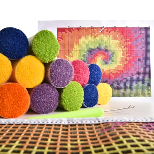 Image of kingsea Latch Hook Kits DIY Crochet Needlework Crafts Color Printed Rug Cover Cushion Carpet, Latch Hook Kits for Adults Teen Home Decoration, Rainbow Roll - 20 inchX 15 inch