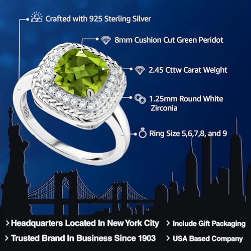 Gem Stone King 925 Sterling Silver 8MM Cushion Gemstone Birthstone Halo Engagement Ring | Wedding Engagement Anniversary Promise Ring For Women | Available In Size 5, 6, 7, 8, 92