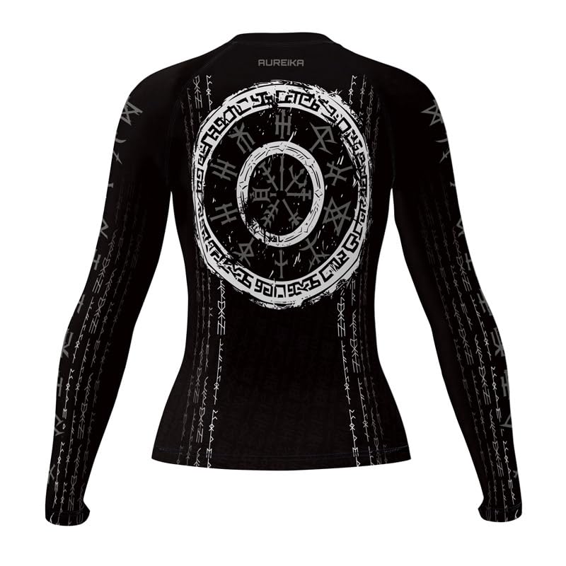 AUREIKA Viking Compression Rash Guard for Women – Jiu Jitsu Rash Guard Long Sleeve for BJJ, MMA, and Workout (US, Alpha, Small, Regular, Regular, V15)