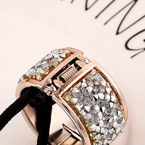 2Pcs Rhinestone Glitter Hair Ponytail Holder Cuff Gothic Punk Elastic Band Rope Sparkly Crystal Hair Ties Styling Wrap Set For Women Girls Gold & Silver #TOP5