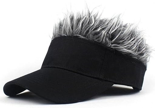 Wudaizhi Men's Novelty Spiked Hair Visor Sun Funny Golf Hats Fake Wig Peaked Adjustable Baseball Caps - Grey