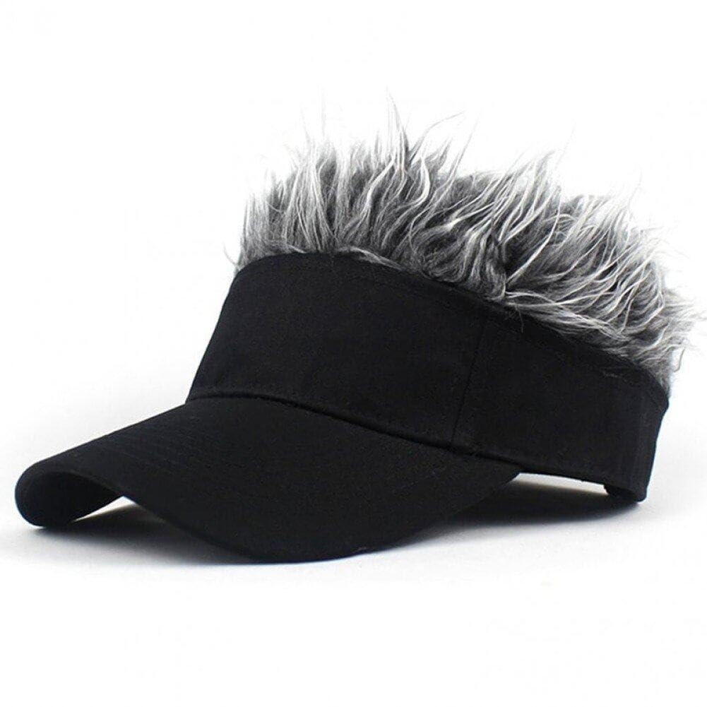 Wudaizhi Men's Grey Novelty Spiked Hair Visor Sun Funny Golf Hats Fake Wig Peaked Adjustable Baseball Caps