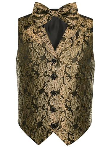 Boys Jacquard Satin Wedding Tuxedo Waistcoat and Bow Tie Formal Outfits Pageboy Partywear