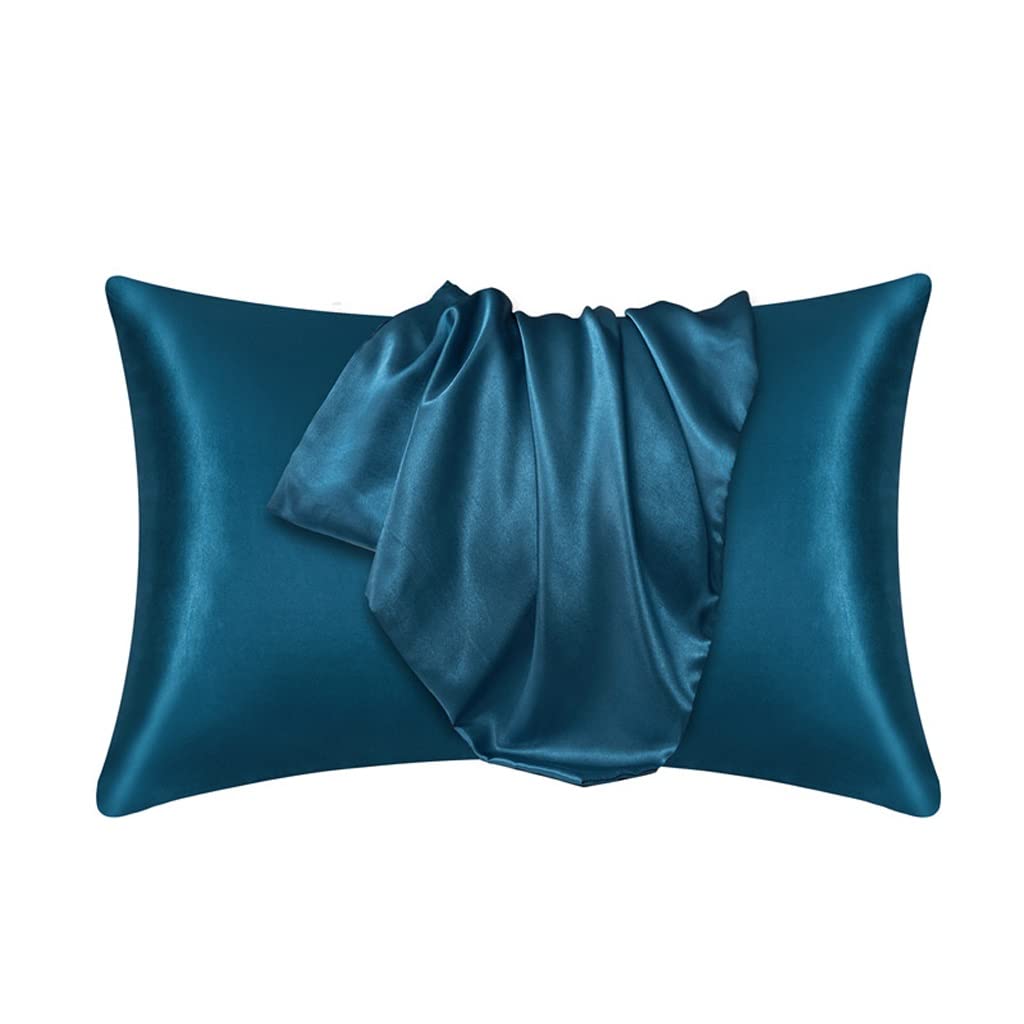 Taie d'oreiller en satin soie anti-frisottis et soin du visage bleu décoratif 51x76 cm