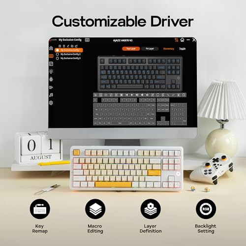 Image of MechLands AJAZZ AK870 V2 TKL Gasket Mechanical Keyboard, BT5.0 /2.4GHz /USB-C Wireless Gaming Keyboard with 10000mAh Battery, RGB Backlits, 5-Layer Padding, NKRO for Win /Mac (White Yellow)