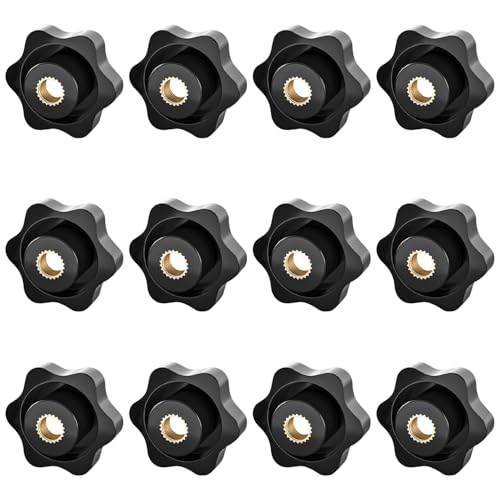 SYEYCW 12 Piezas M6 Tuercas de Sujeción, 32mm Tornillos de Mariposa de Diámetro Exterior, Negro Palomilla de Sujeción Rosca Estrella, Plástico Tuercas de Perilla, para Equipos Mecánicos, Muebles